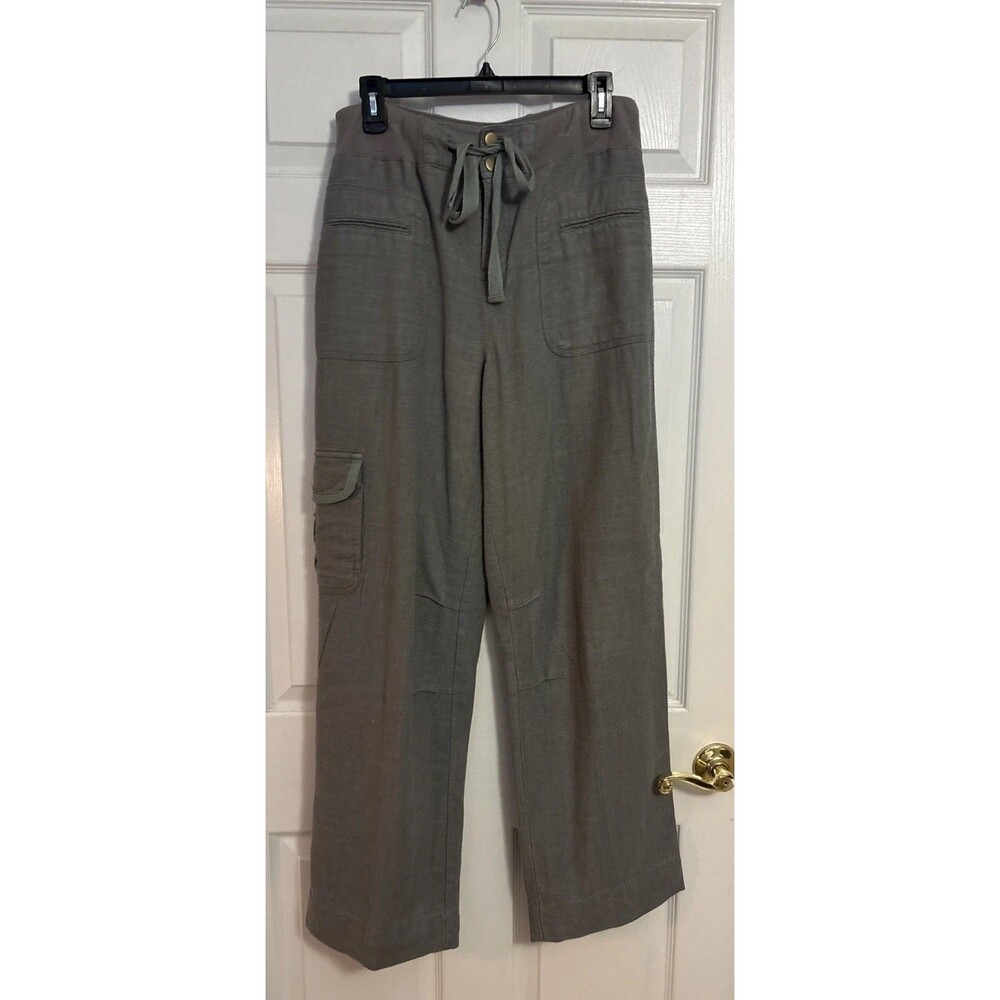 Soft Surroundings Women’s Linen Blend Wide Leg Cargo Summer Pants, Size Med Tall